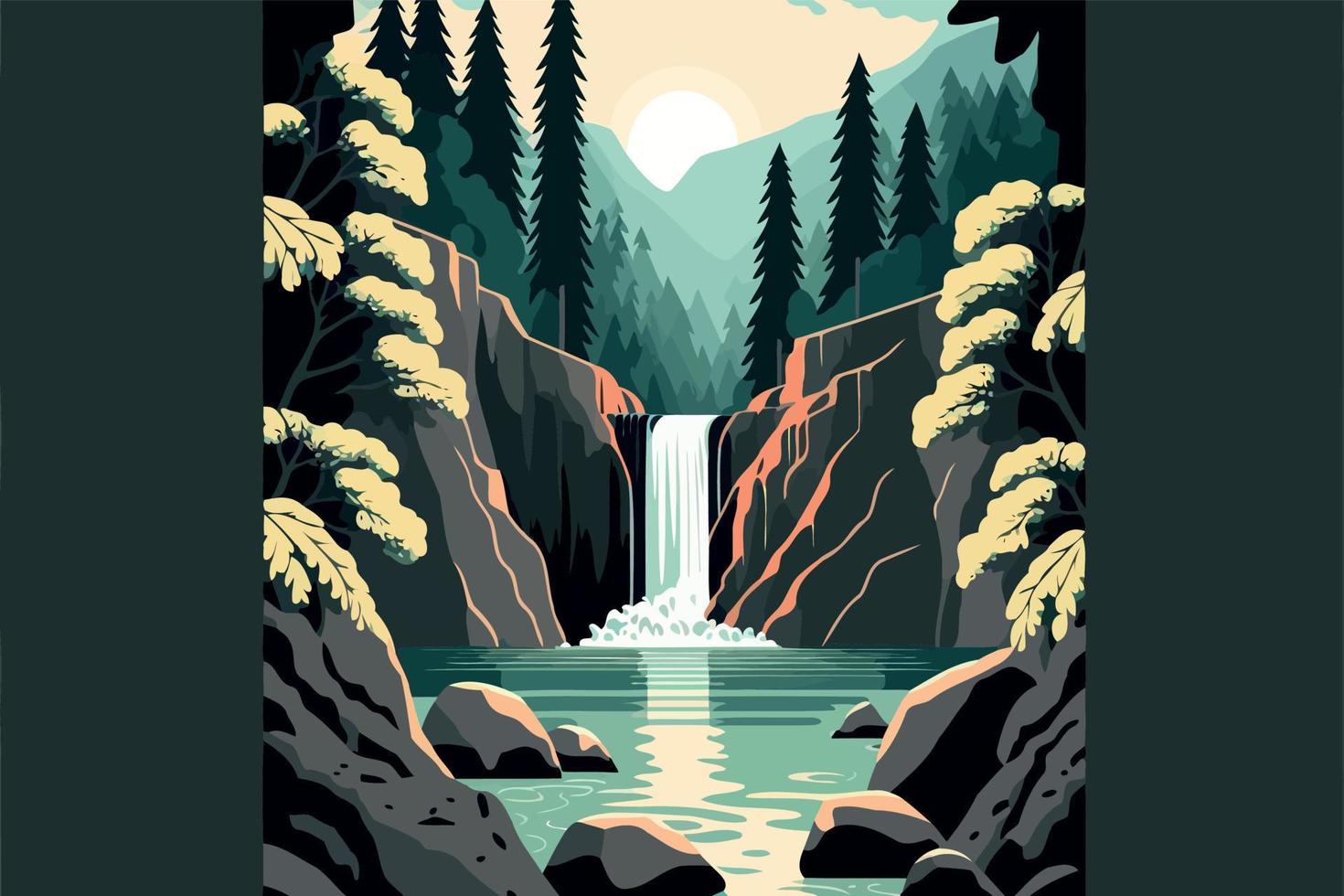 river with waterfall in natural jungle environment vector