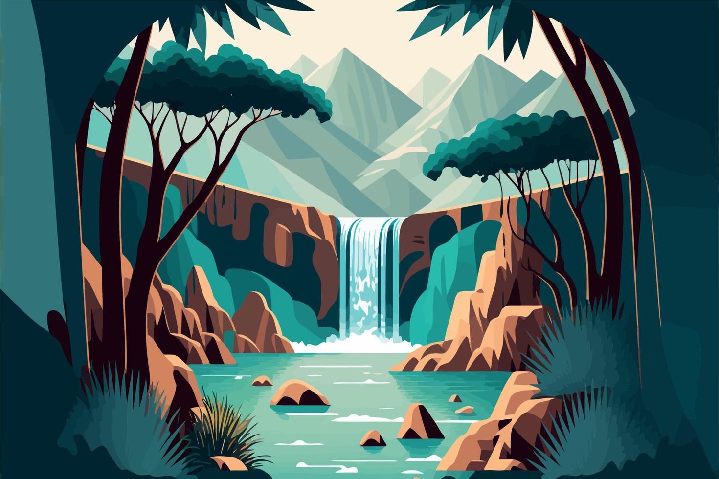 river with waterfall in natural jungle environment vector