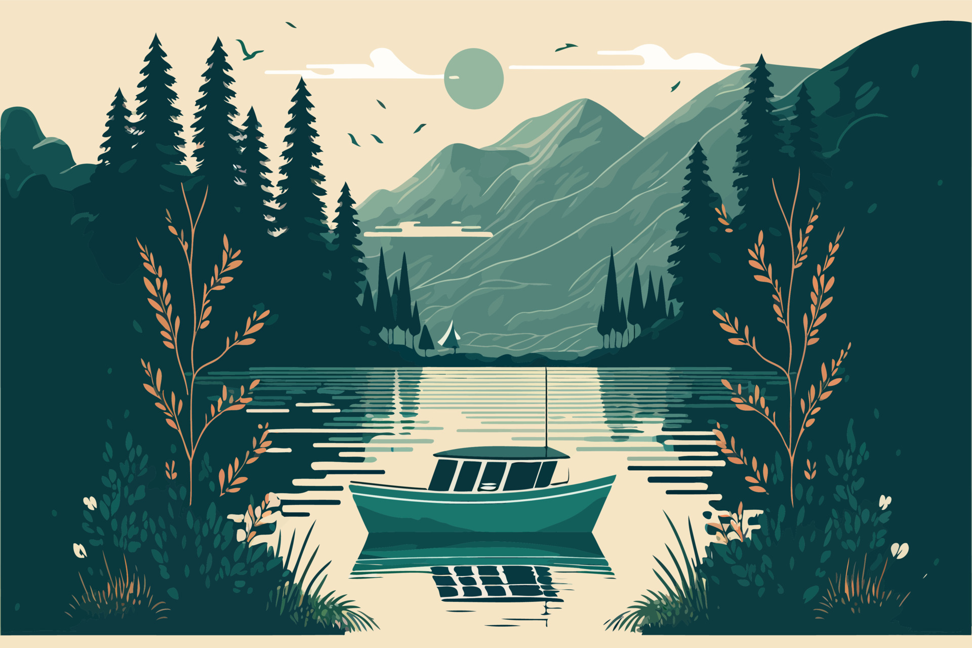 river in natural environment with an empty boat 17617098 Vector Art at ...