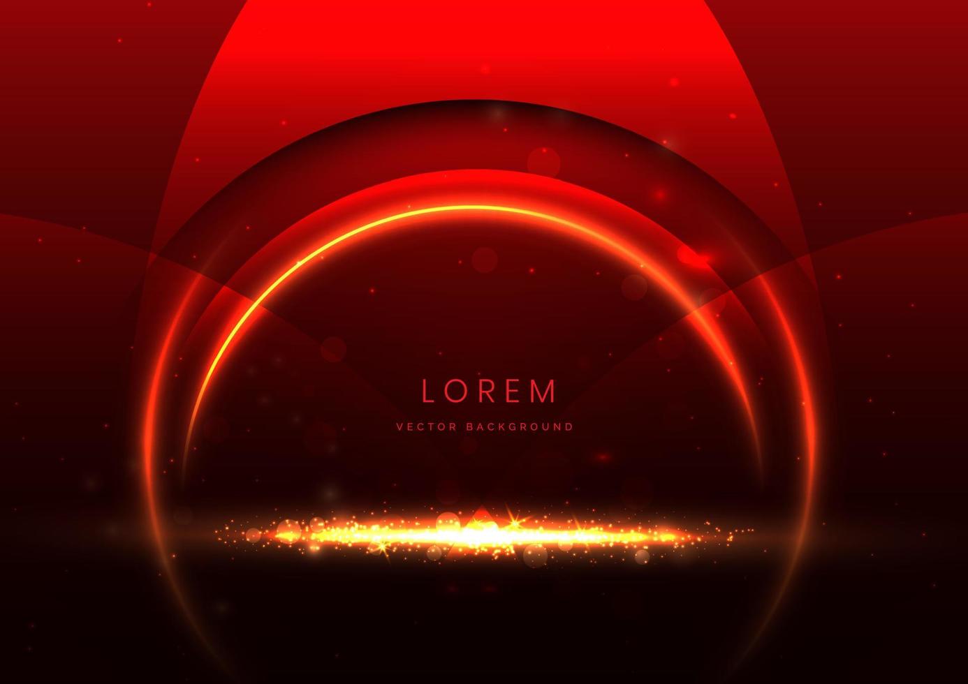 fondo rojo de lujo con círculo brillante rojo y efecto de iluminación de línea dorada. diseño de ceremonia de premiación premium de plantilla. vector