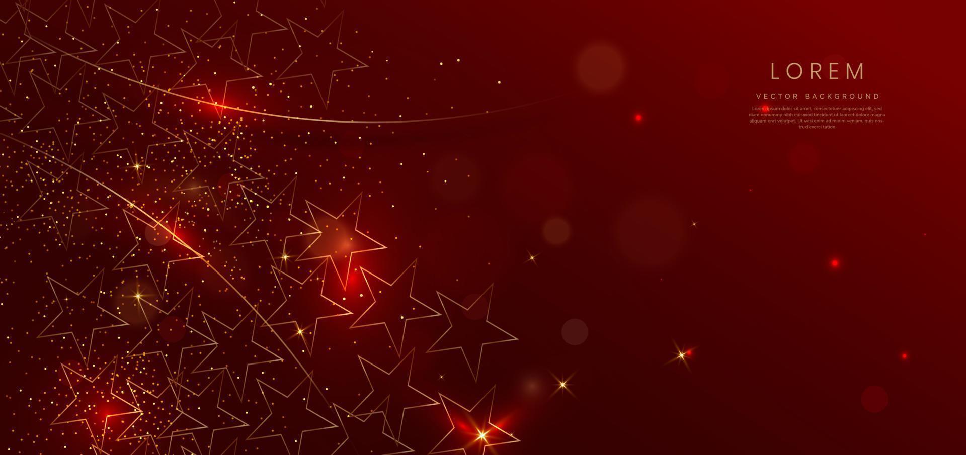 Elegant red background with golden star and golden dot sparkle