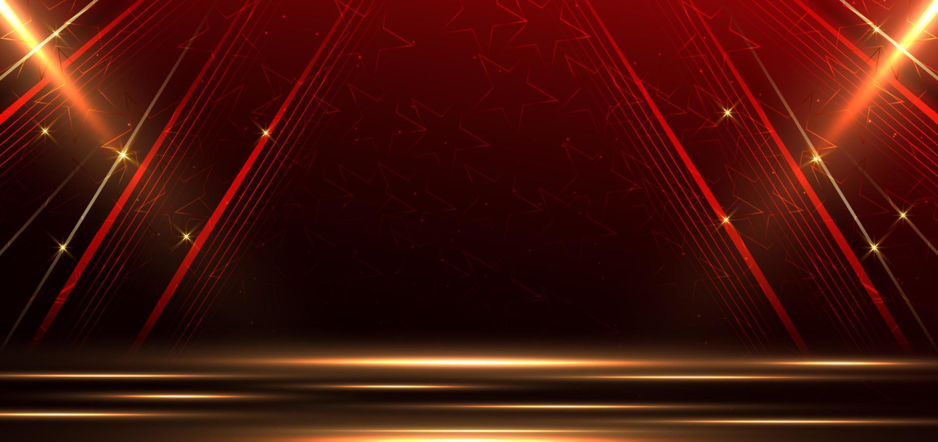 Elegant golden scene diagonal glowing with lighting effect sparkle on red background. Template premium award design. vector