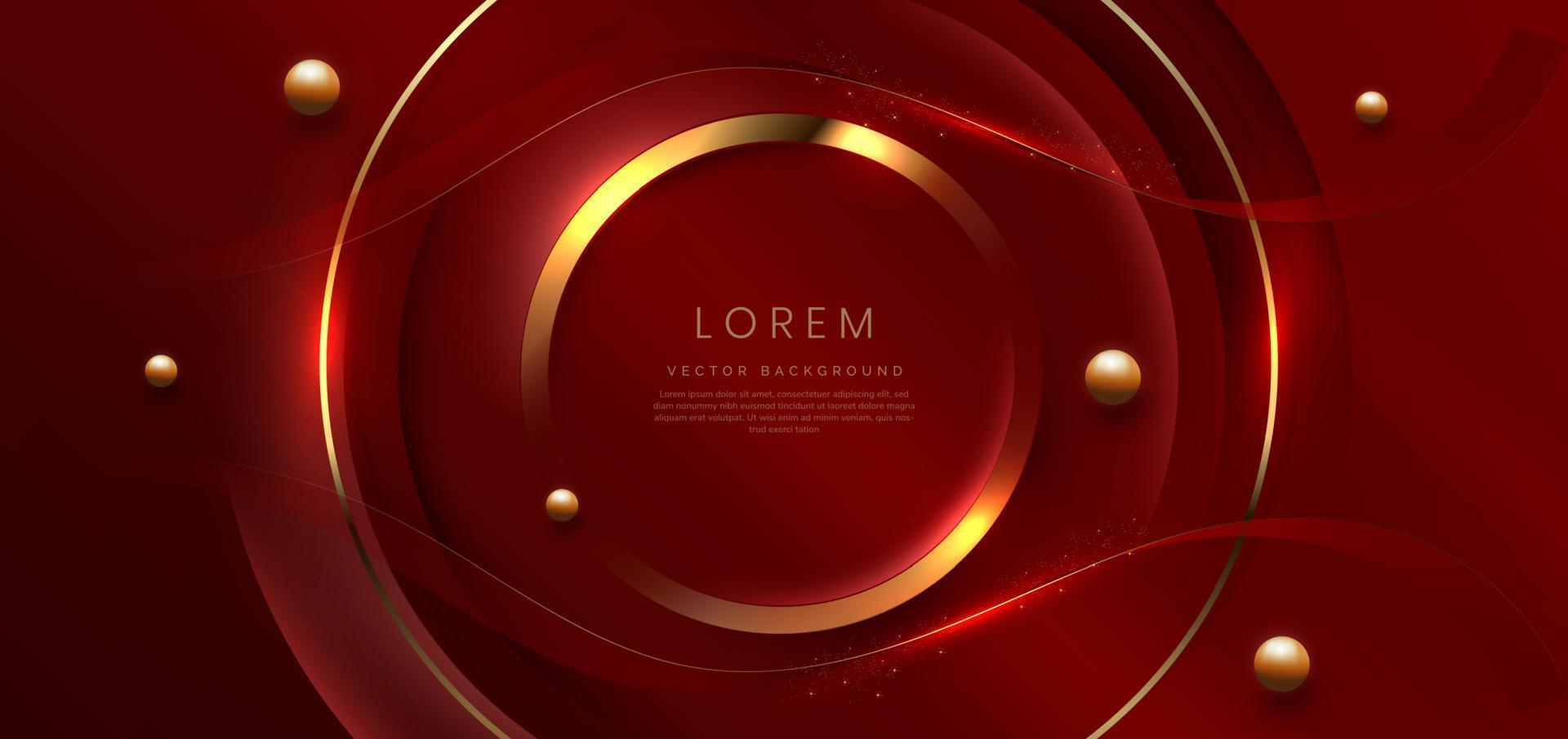 Gold circle frame luxury on red elegant background with lighting effect and sparkle with copy space for text. Luxury design style. vector