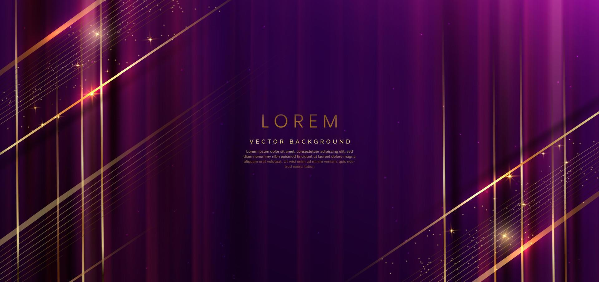 Abstract elegant purple background with golden line and lighting effect sparkle. Luxury template design. vector