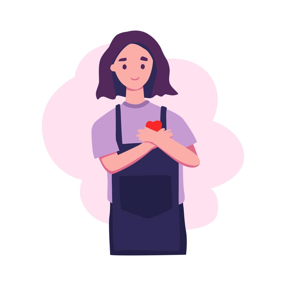 mujer feliz con amor ilustración de estilo plano vector