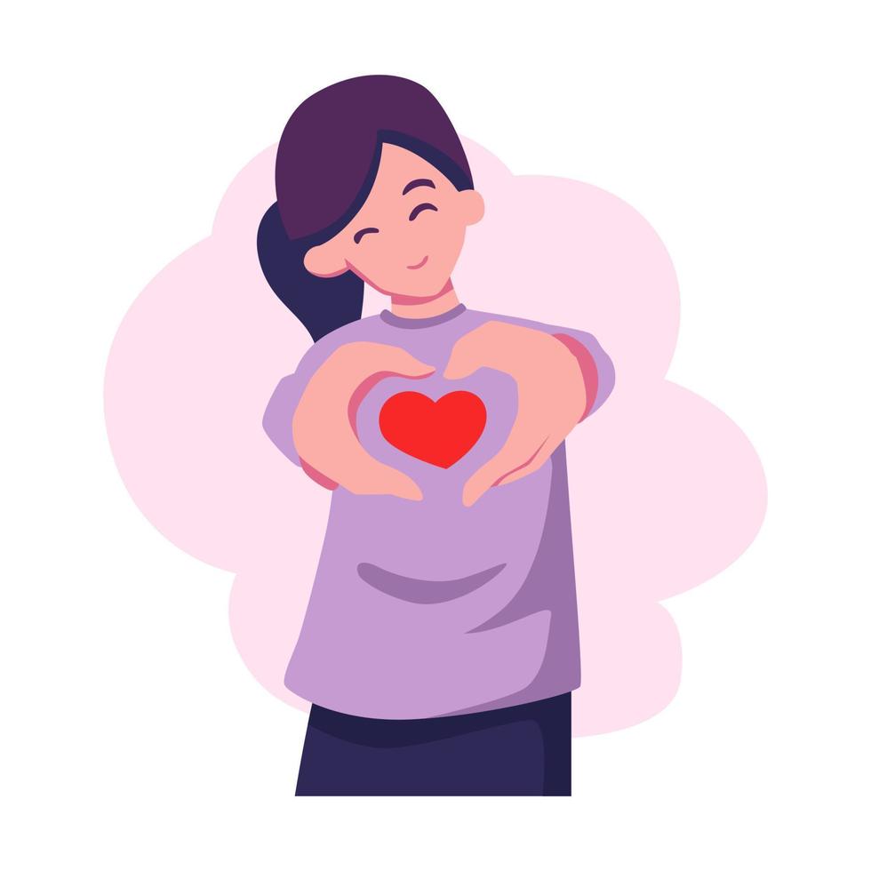 mujer feliz con amor ilustración de estilo plano vector