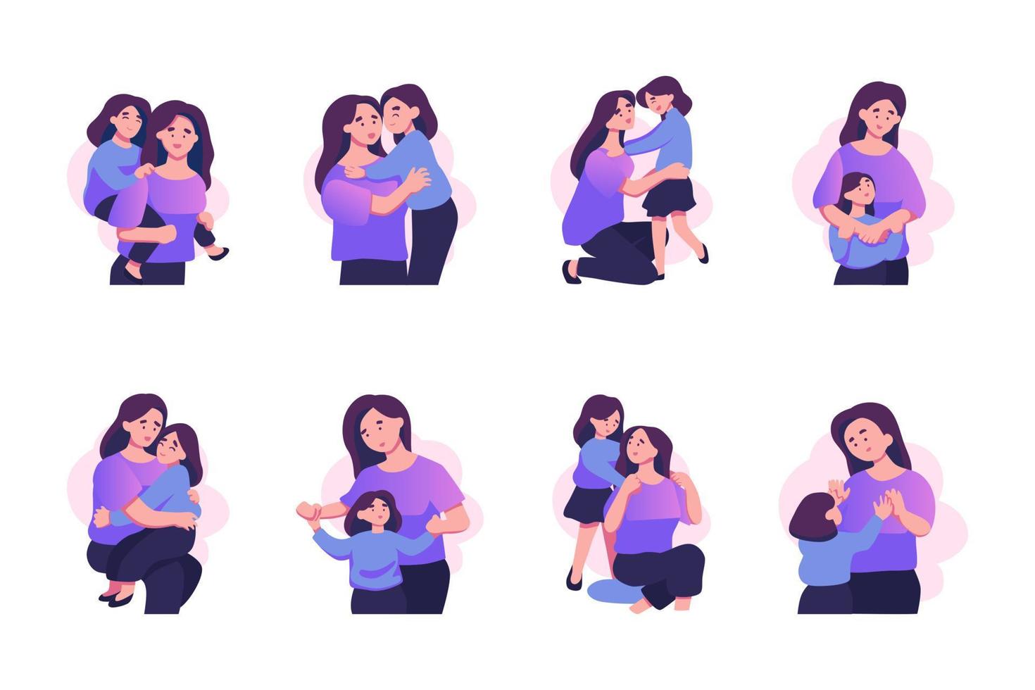 Happy moms and girls kids hugging, laughing, smiling together. vector