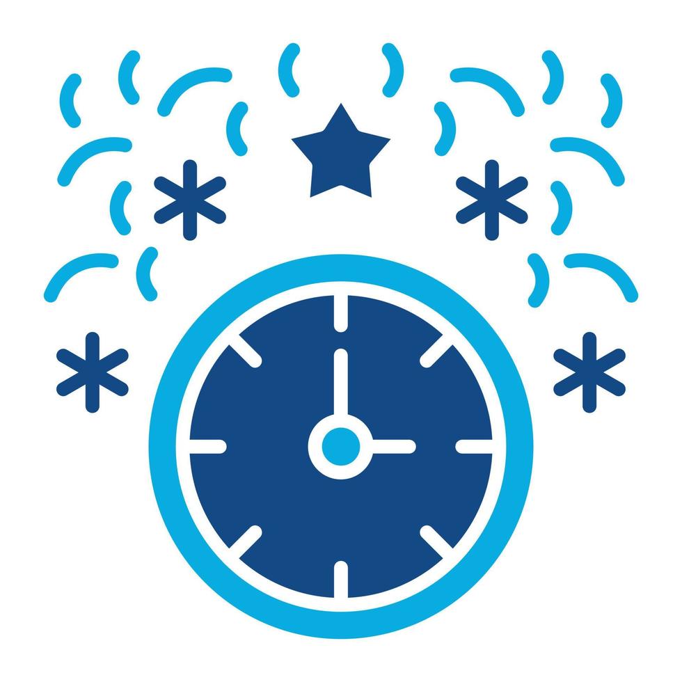 New Year Clock Glyph Two Color Icon vector
