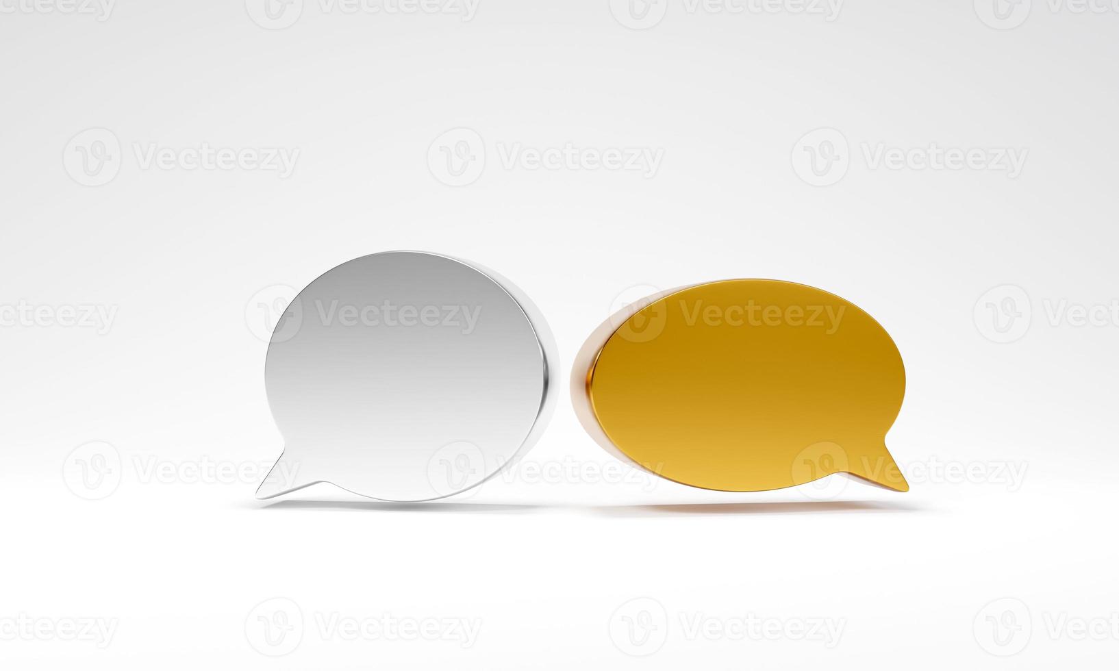 Gold and silver speech bubbles on white background. Blank text bubbles for business design. photo