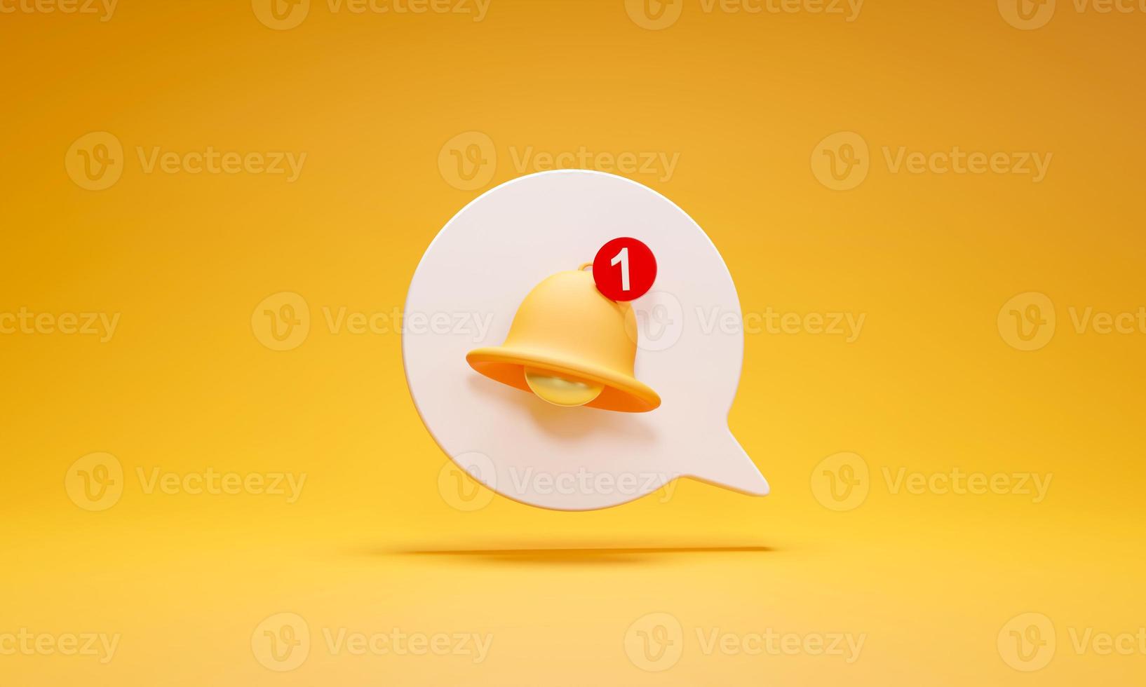 Chat bubbles with golden bells with red circles showing the number of notifications. Bell notifications, important appointments. for copy business design. 3D render illustration photo