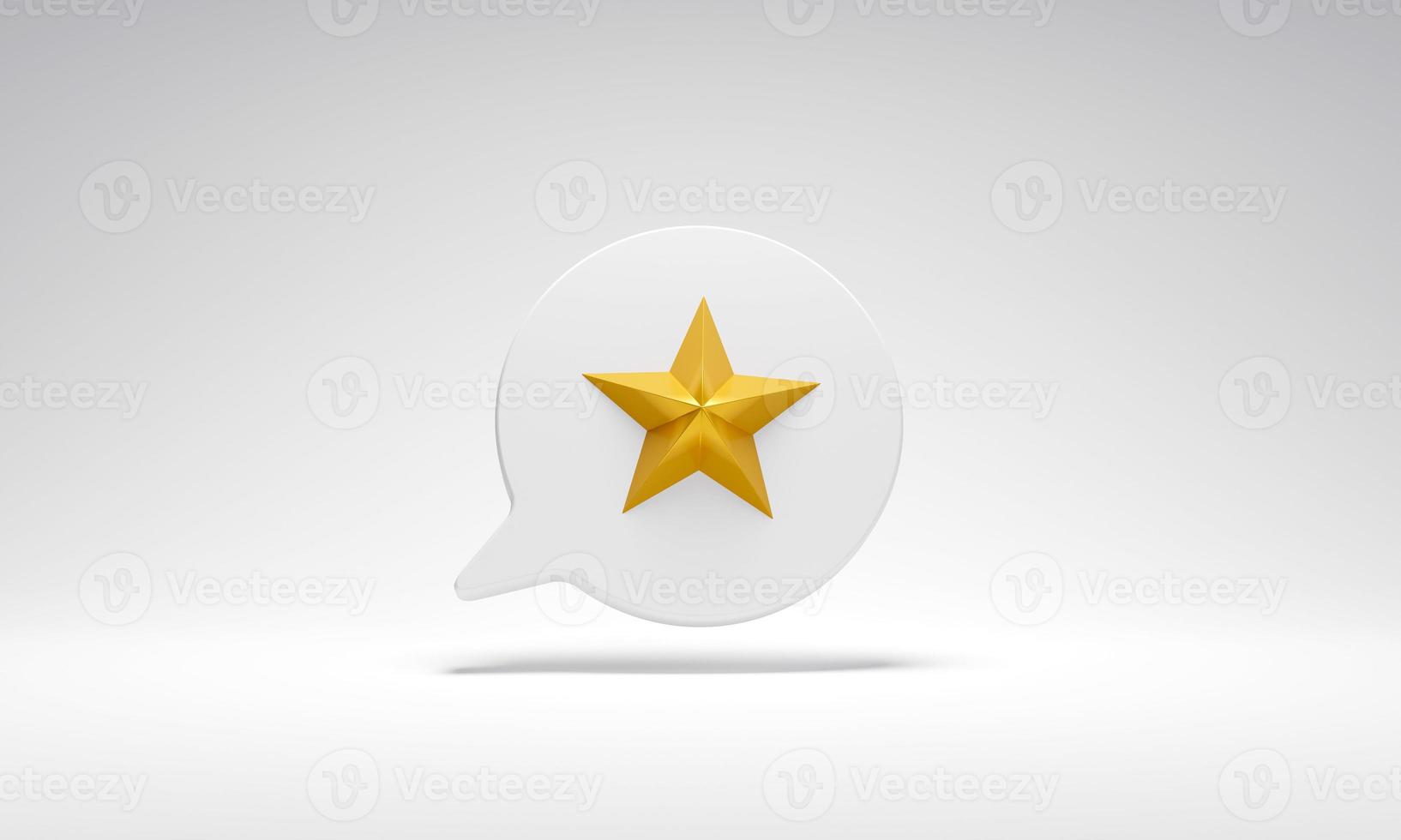 Best star rating in golden premium white speech box. Concept of upgrading rating symbols, business satisfaction quality marks, and customer experience reviews. 3D render illustration photo