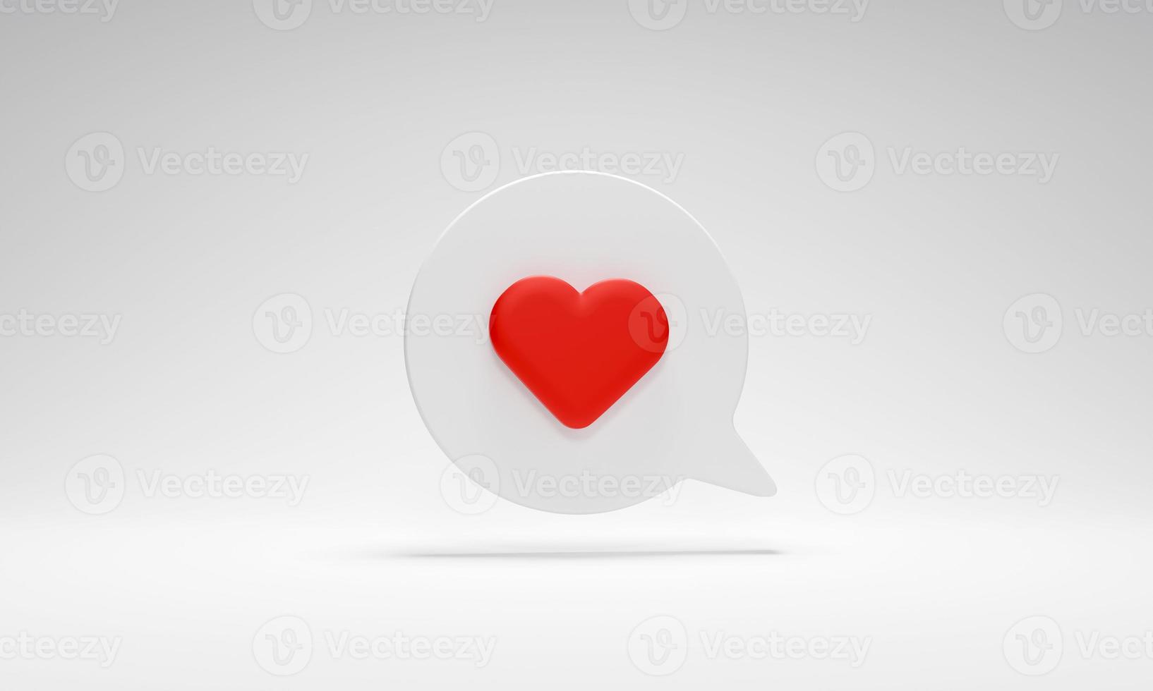 Notification heart icon in chat box on white background. social network concept, Social media notification, business ideas showing satisfaction, and appraisal, a symbol of love. 3D illustration photo