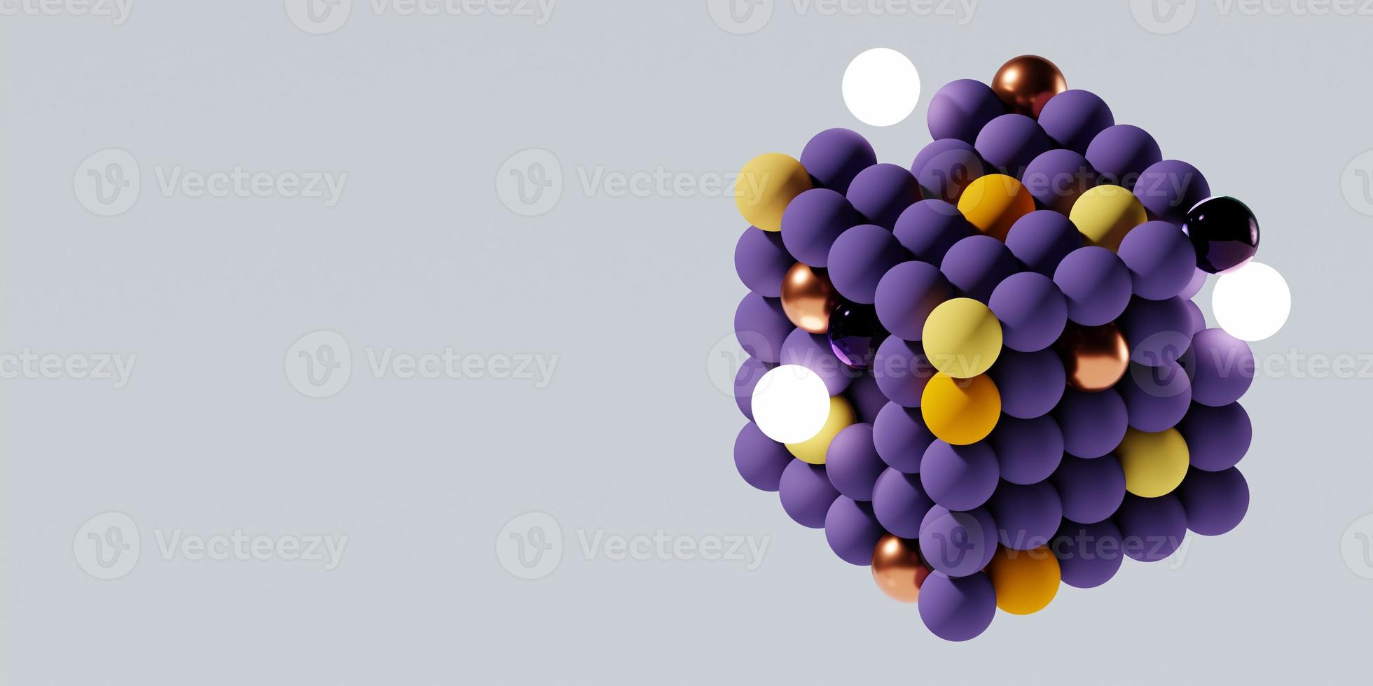 3d colorful cube with glowing spheres. Abstract primitive shapes on white background. 3d illustration. 3d rendering. photo