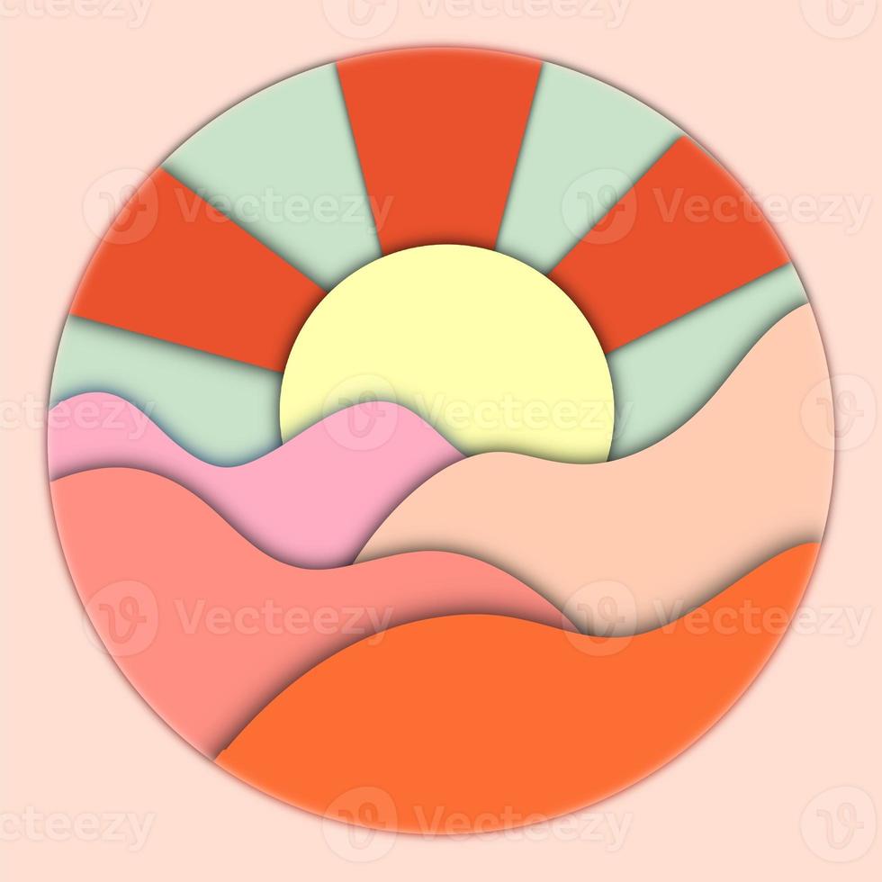 Abstract Sun Paper Cut Background With Simple Shapes. Modern Illustration For Concept Design. Realistic 3D Layered Object photo