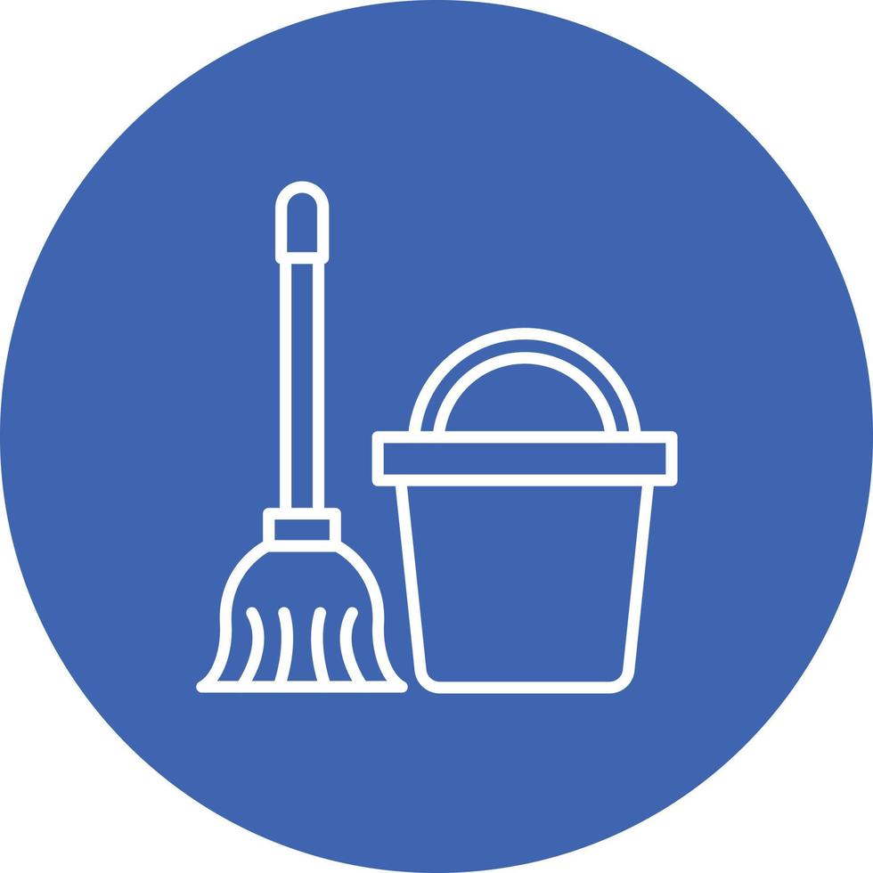 Mop Bucket Line Circle Background Icon vector