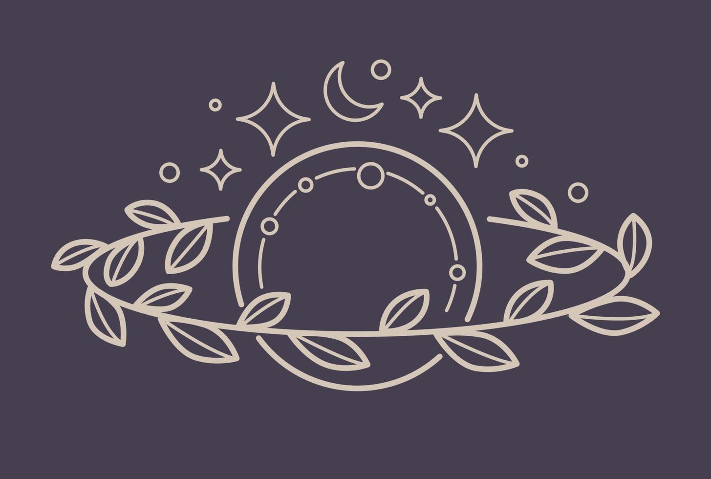 luna y corona floral círculo planeta símbolo místico vector