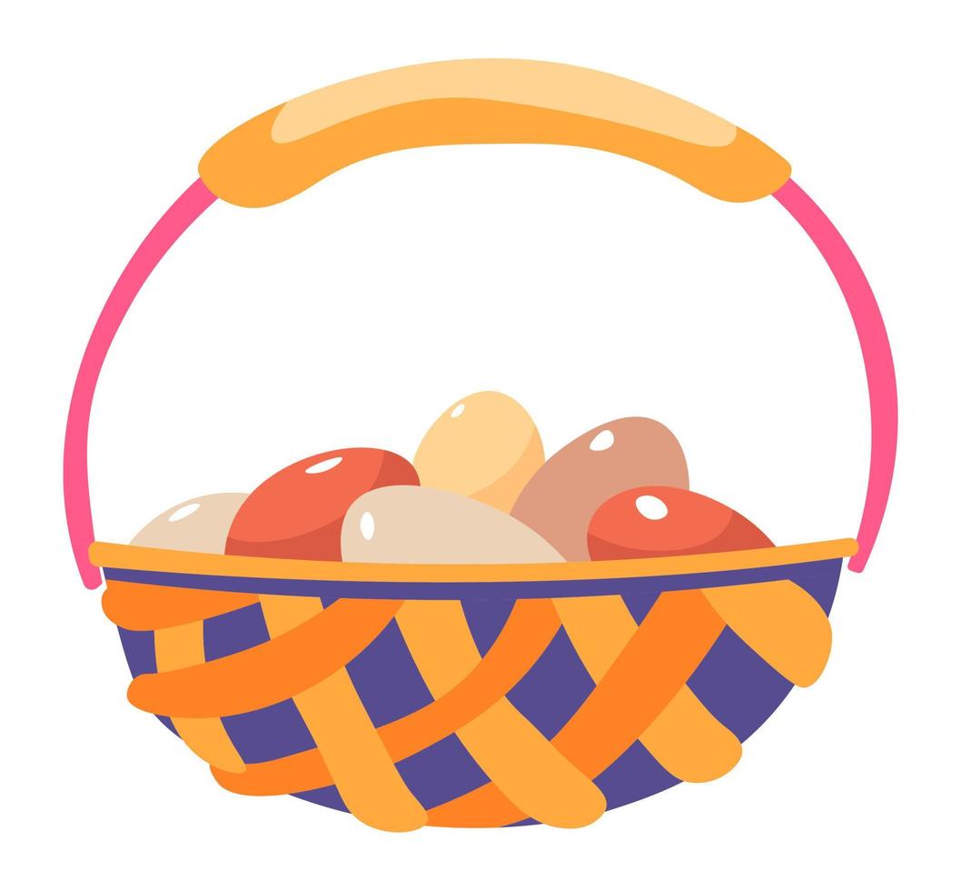 Woven basket with eggs, farming and agriculture vector