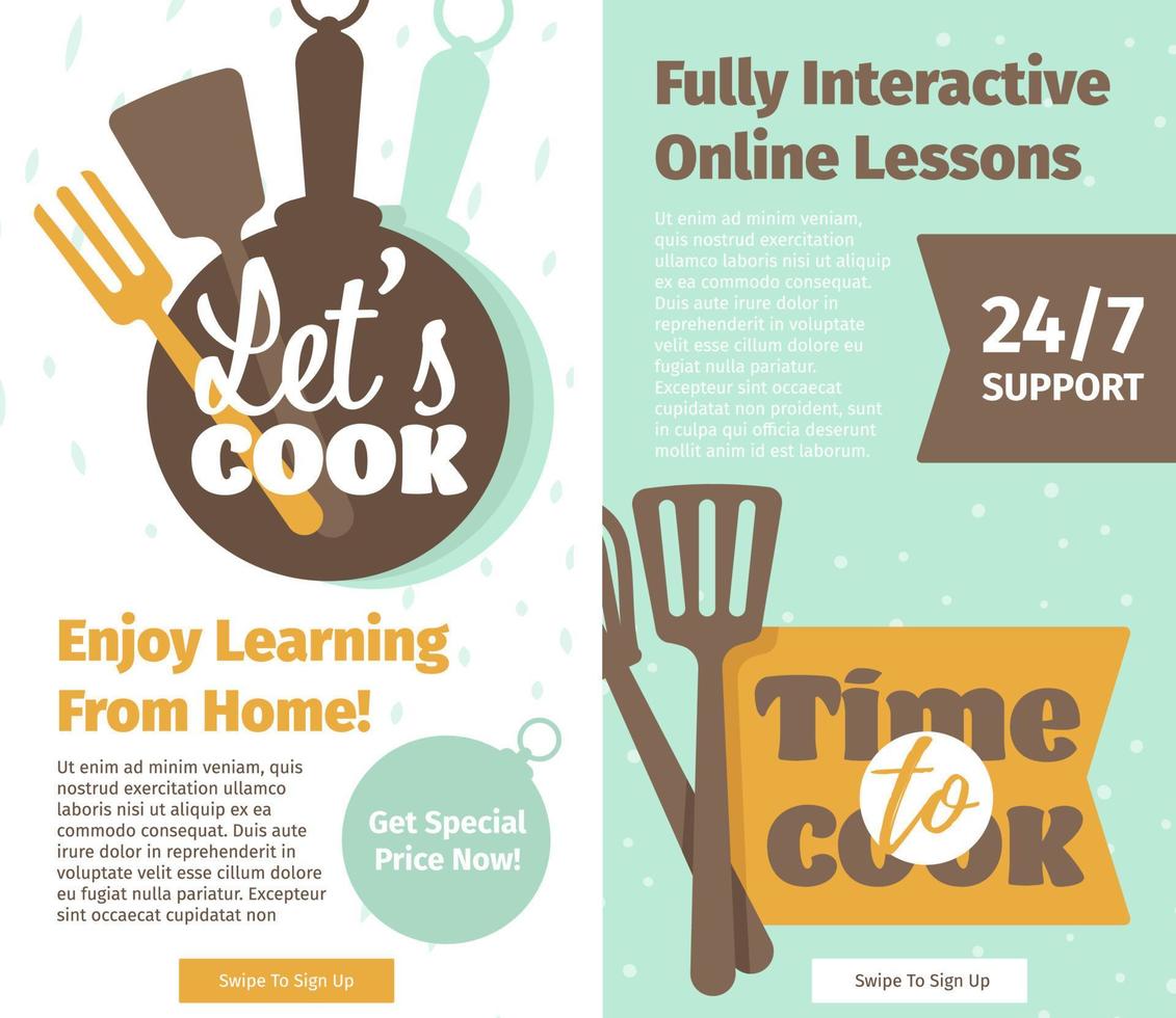 Enjoy learning from home, cooking online lessons vector