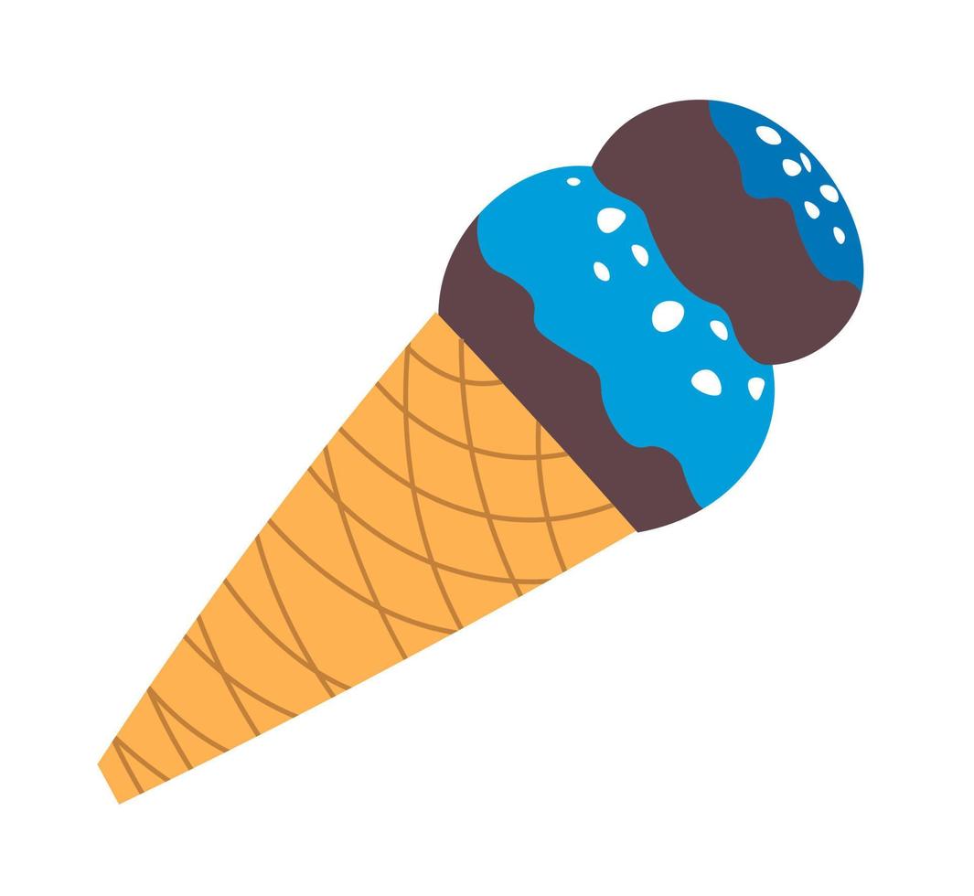 Tasty ice cream cone crunchy waffle and topping vector