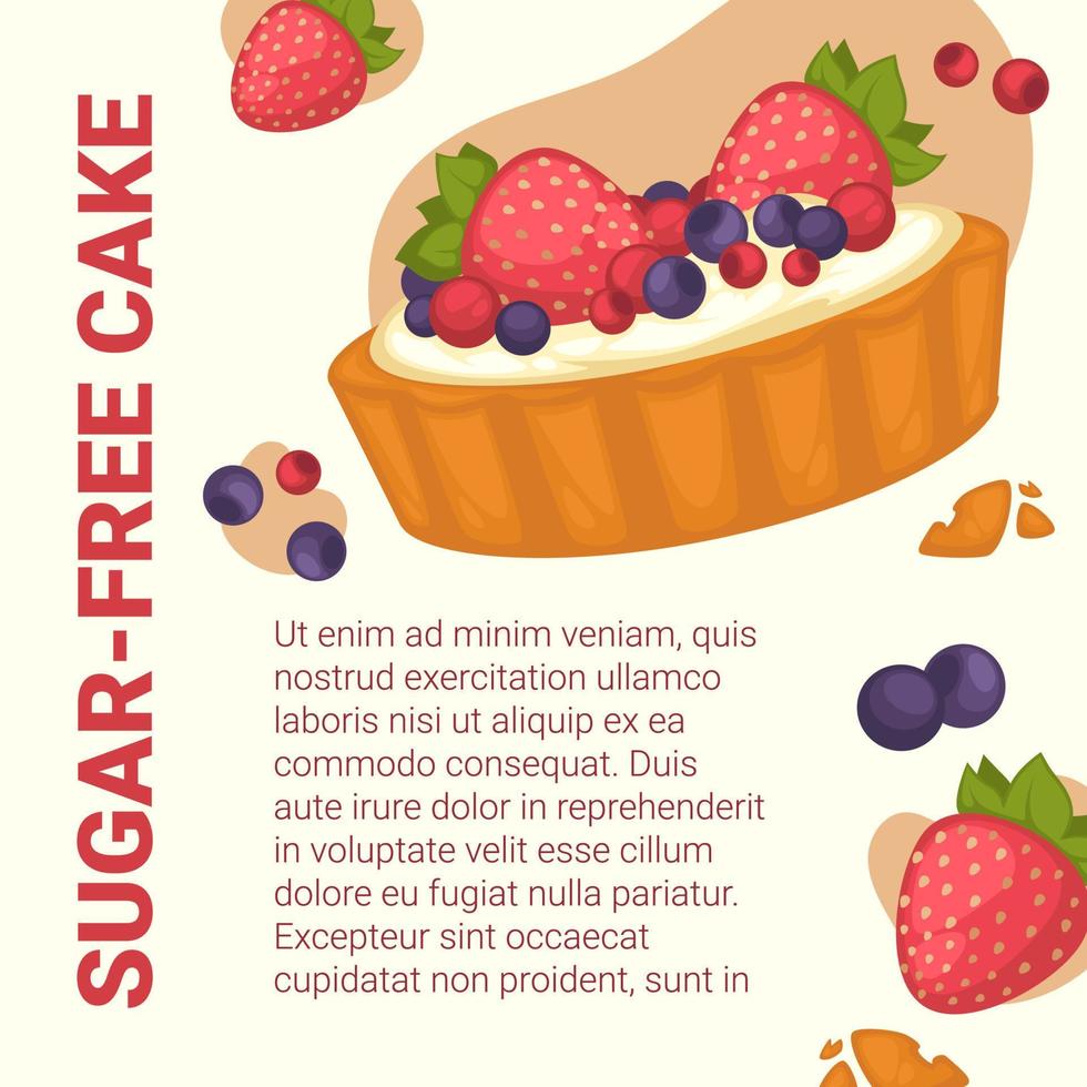 Sugar free cake, delicious dessert banner ads vector