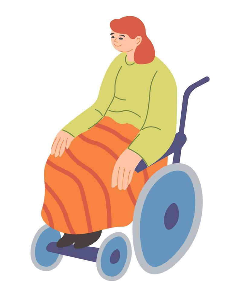 personaje femenino en silla de ruedas, vector de discapacidad