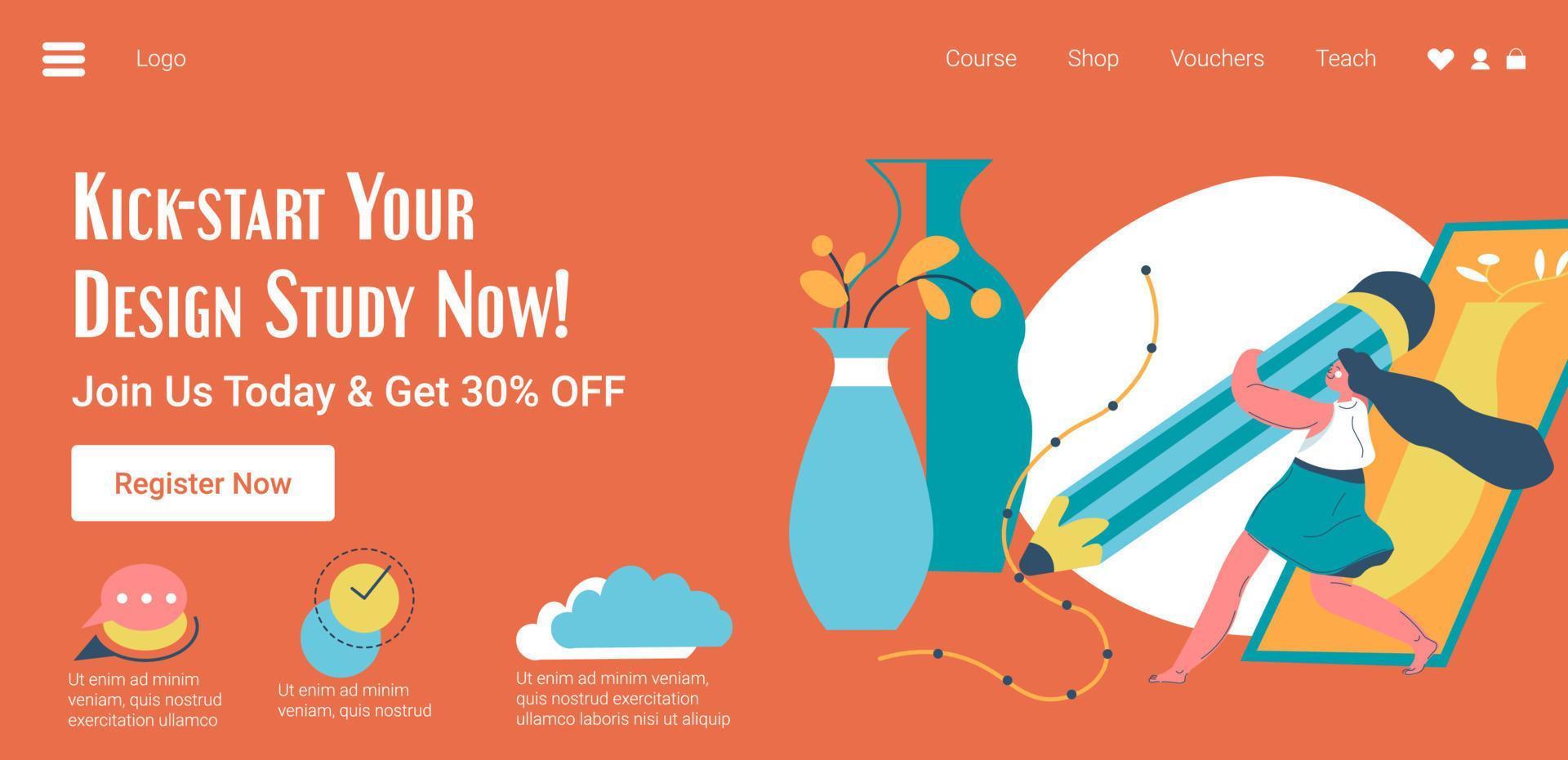Kick start design study now, join us now web vector