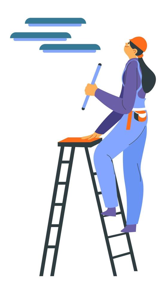 mujer electricista trabajando en reparación y mantenimiento vector