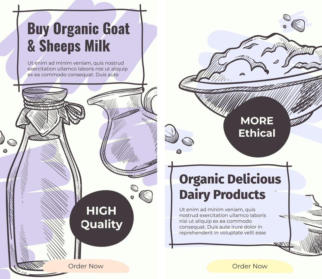 Buy organic goat and sheep milk in shop banner vector