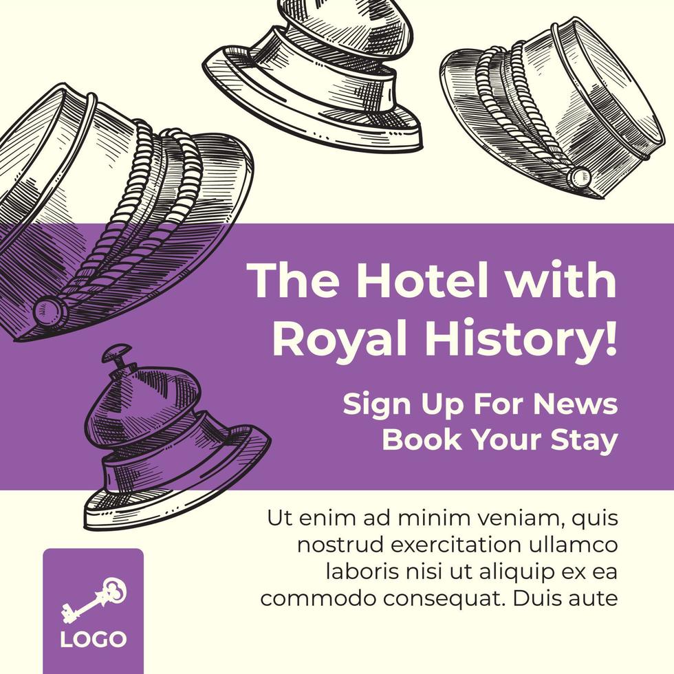 Hotel with royal history, sing up for news book vector