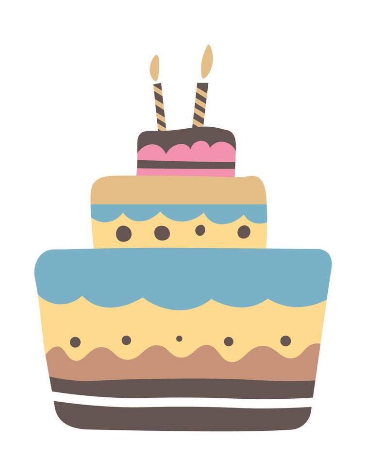 Birthday cake with burning candles, holiday vector