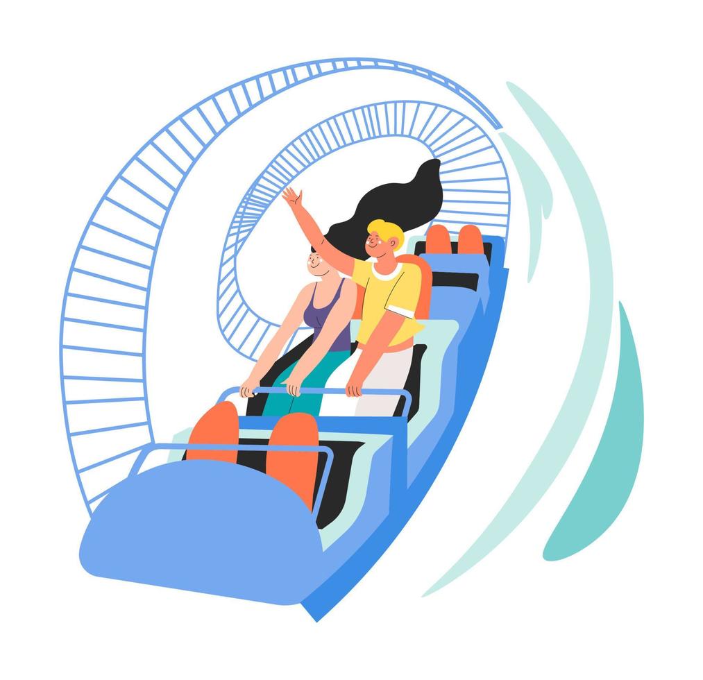 Couple on roller coaster, leisure and fun time vector