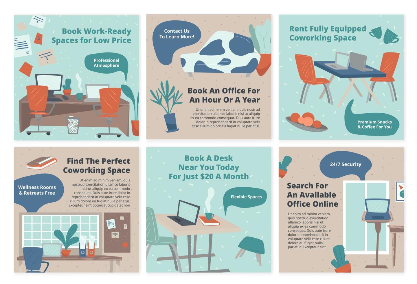 Promotion network post set for coworking space rent vector