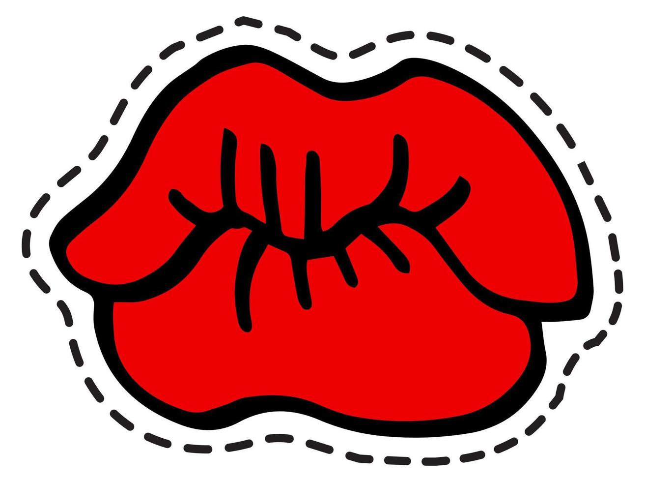 Kissing lips with red lipstick, romantic sticker vector