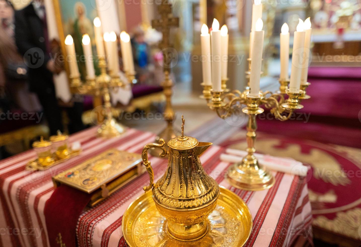 church accessories for the priest's service are made of gold. photo