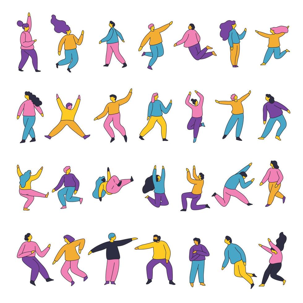 personajes de personas en movimiento, bailar y correr vector