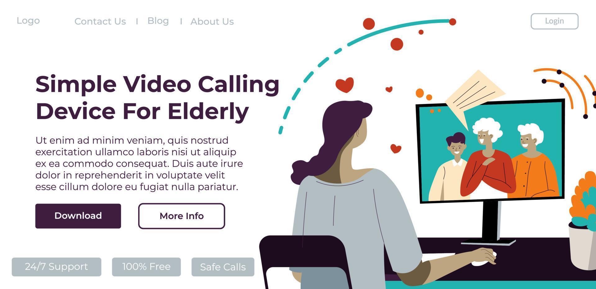 Simple video calling device for elderly vector