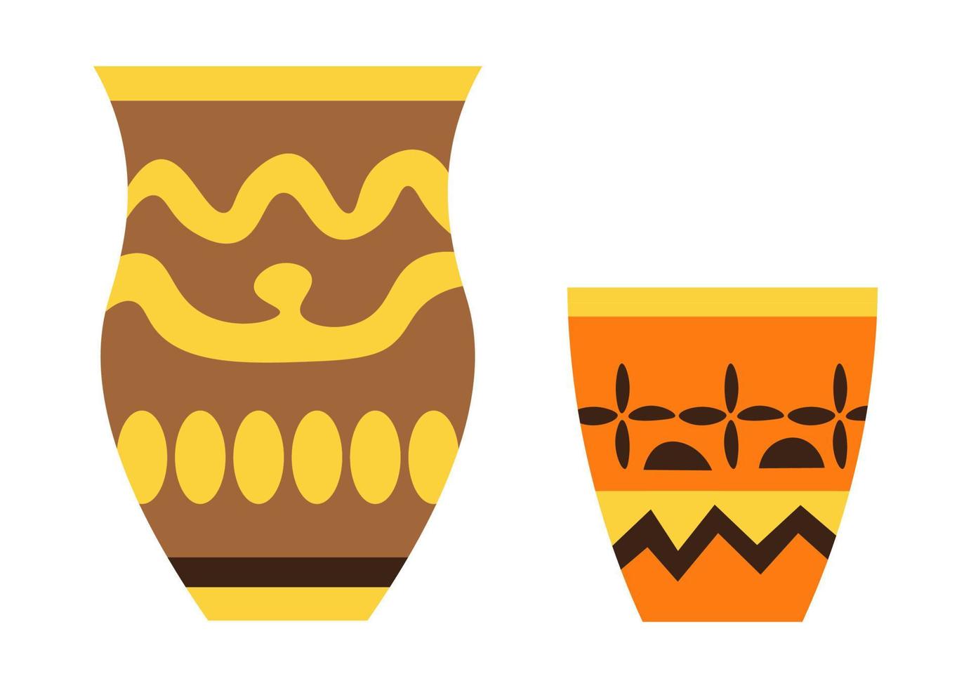 Ancient vase and pot with ornaments and adornment vector