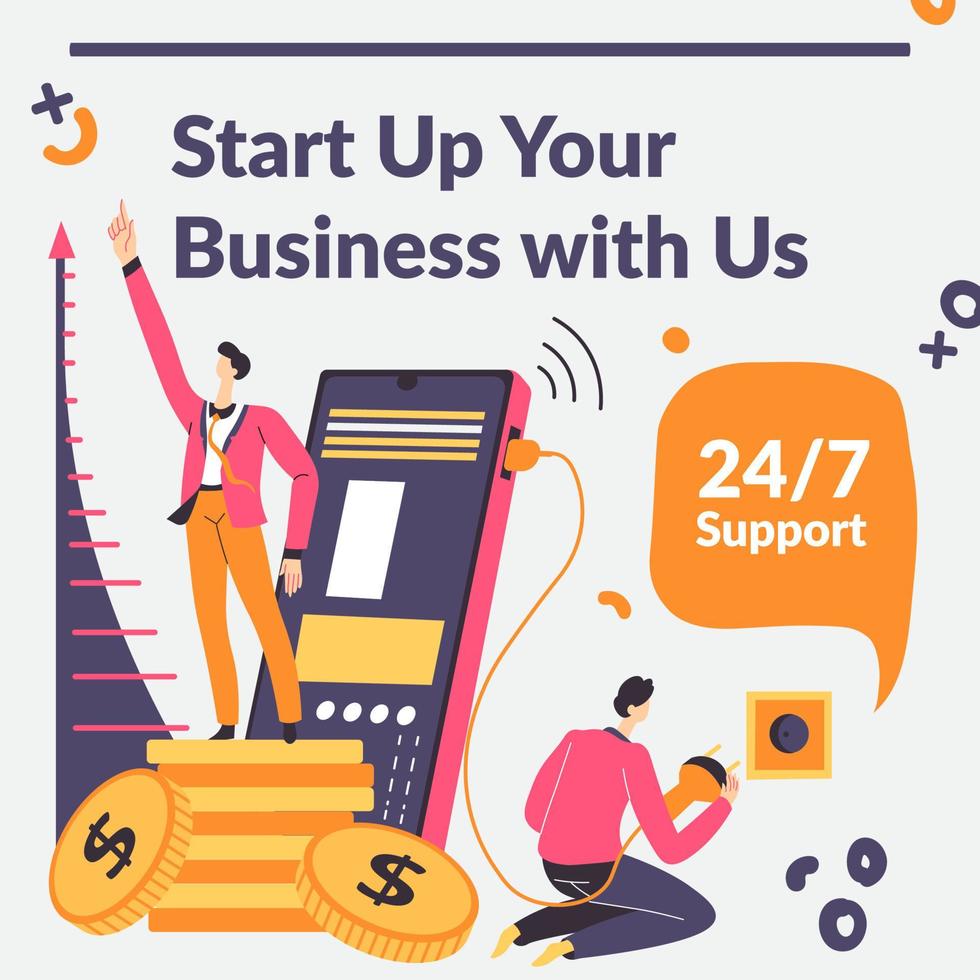 Start up your business with us, support and help vector