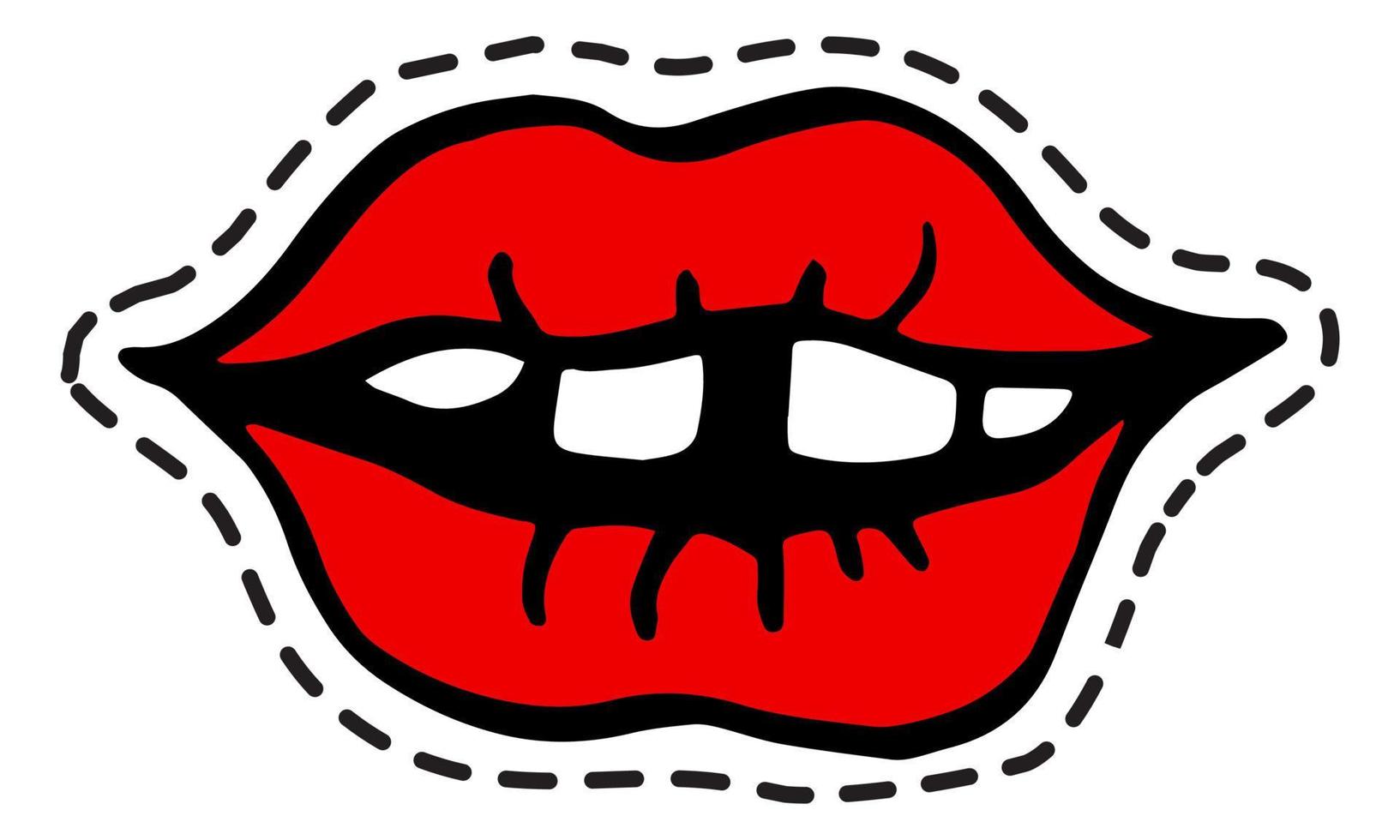 Red lips and teeth, makeup and beauty sticker vector