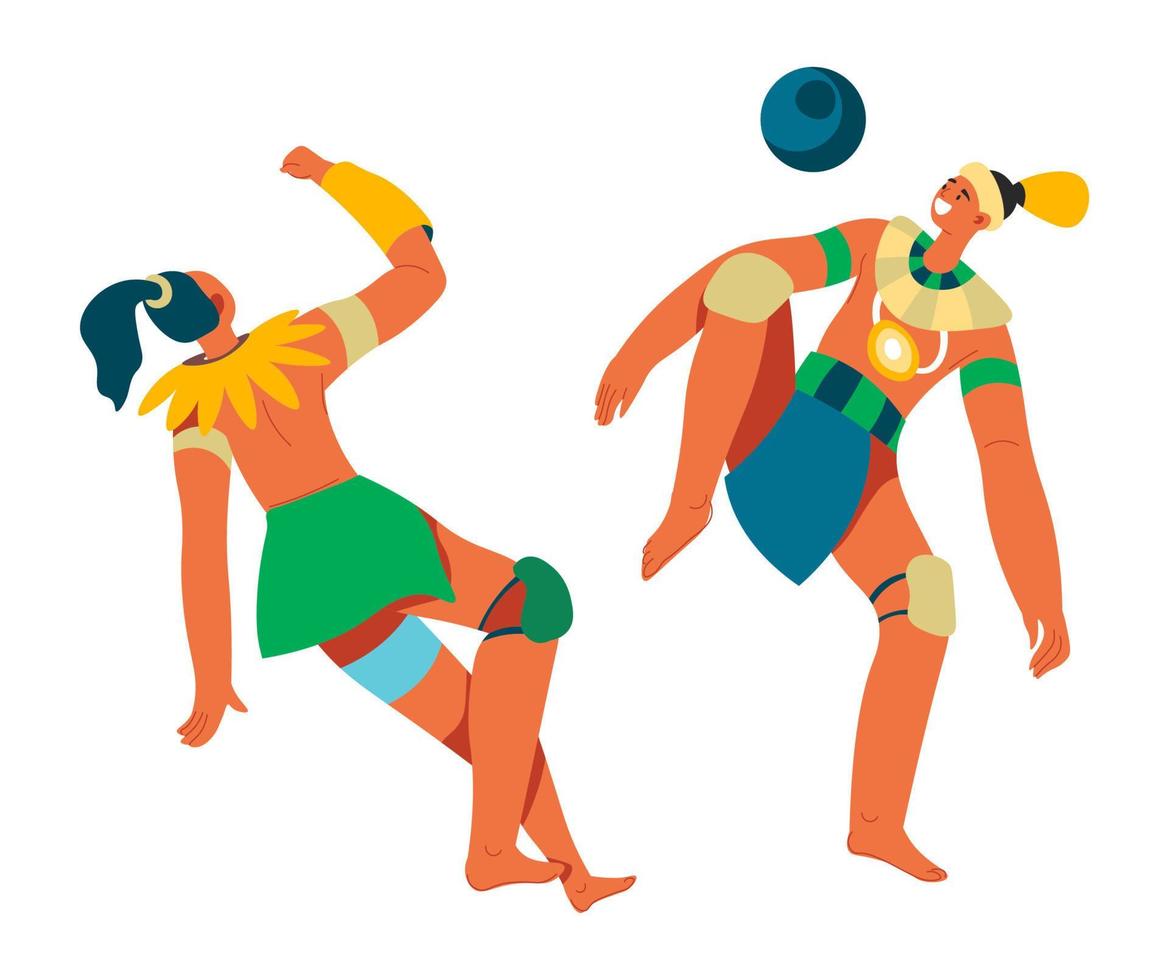 Ancient people playing ball, football game players vector