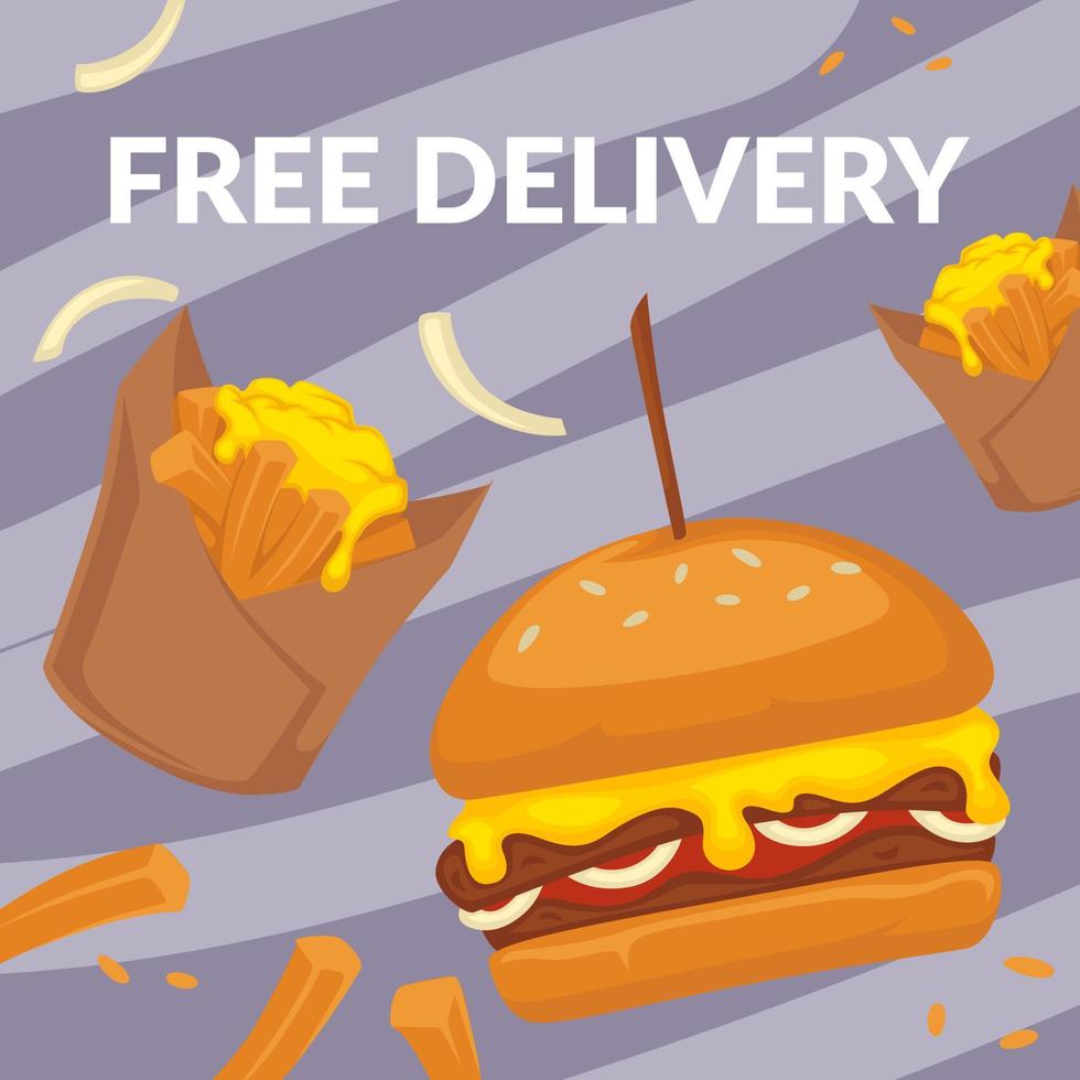 Free delivery of fast food, burger and potato vector