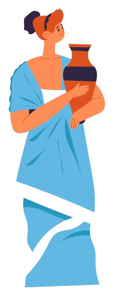 Woman in dress holding amphora or ancient vase vector