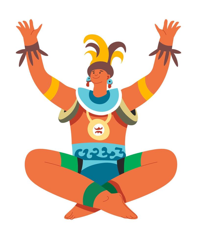 hombre vestido con ropa de la antigua cultura maya azteca vector