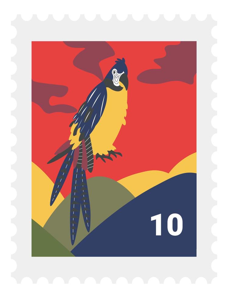 pájaro loro en marcado postal para vector de sobre