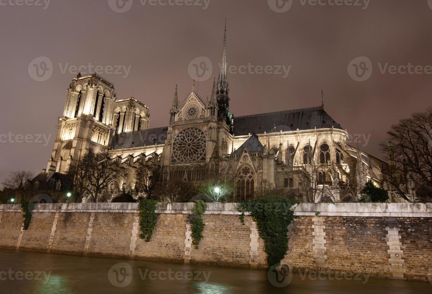 Paris, France, Notre Dame de Paris facade, city panorama with river view. photo