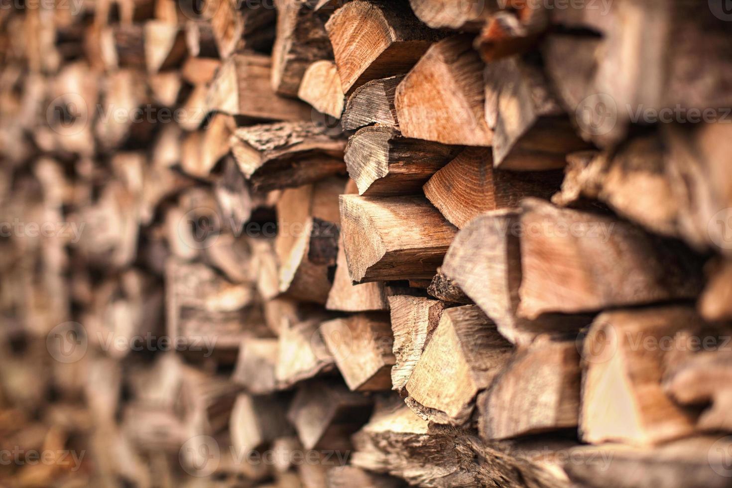 beautifully stacked firewood, natural wood for burning in the furnace photo