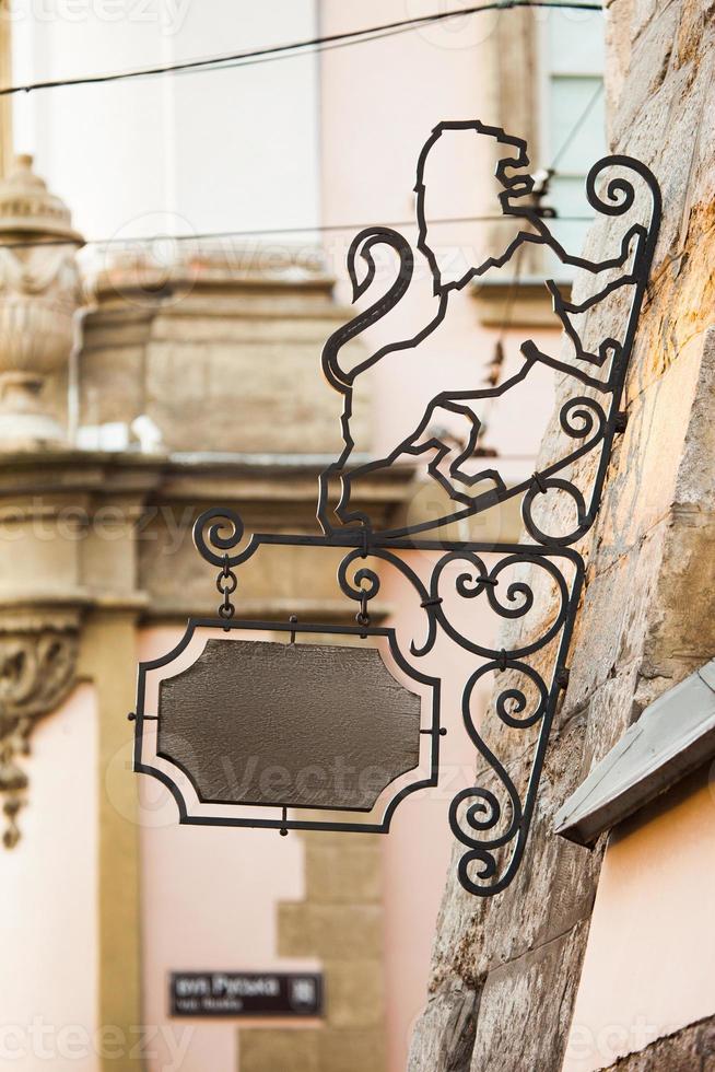 Ukraine, Lviv, historical lion sculpture, symbol of the city. photo