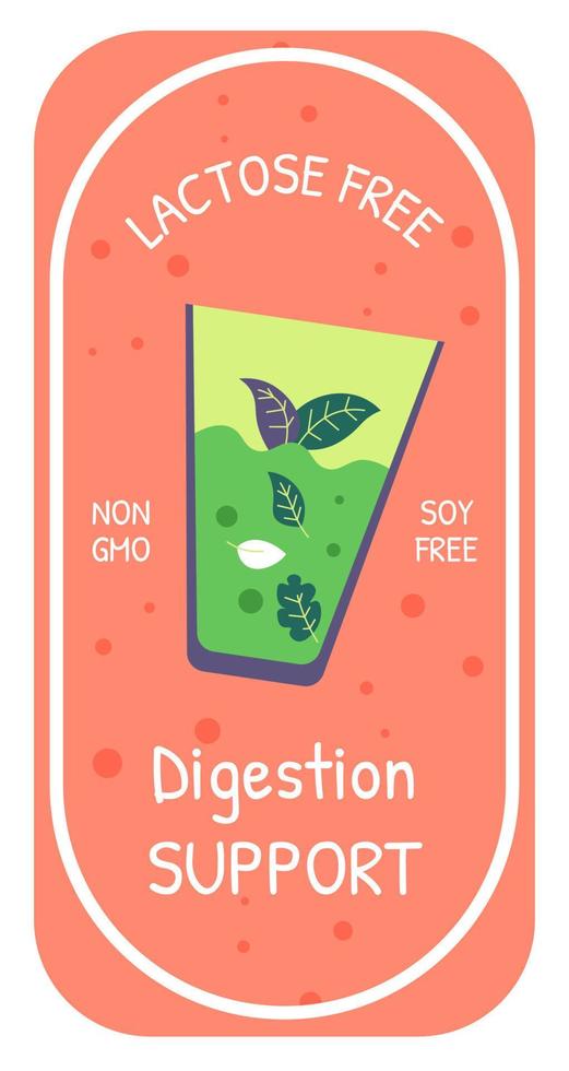 Lactose and soy free, digestion support food label vector