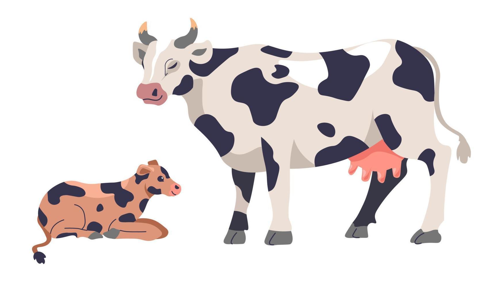 Cow and calf, livestock breeding, and farming vector