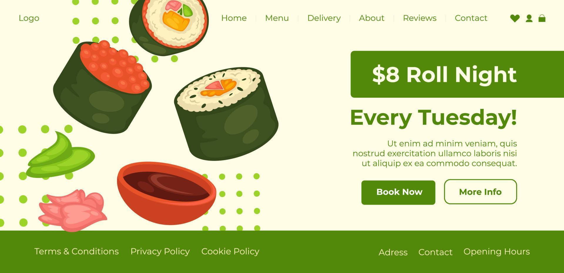 Every Tuesday Roll night, sushi set in restaurant vector